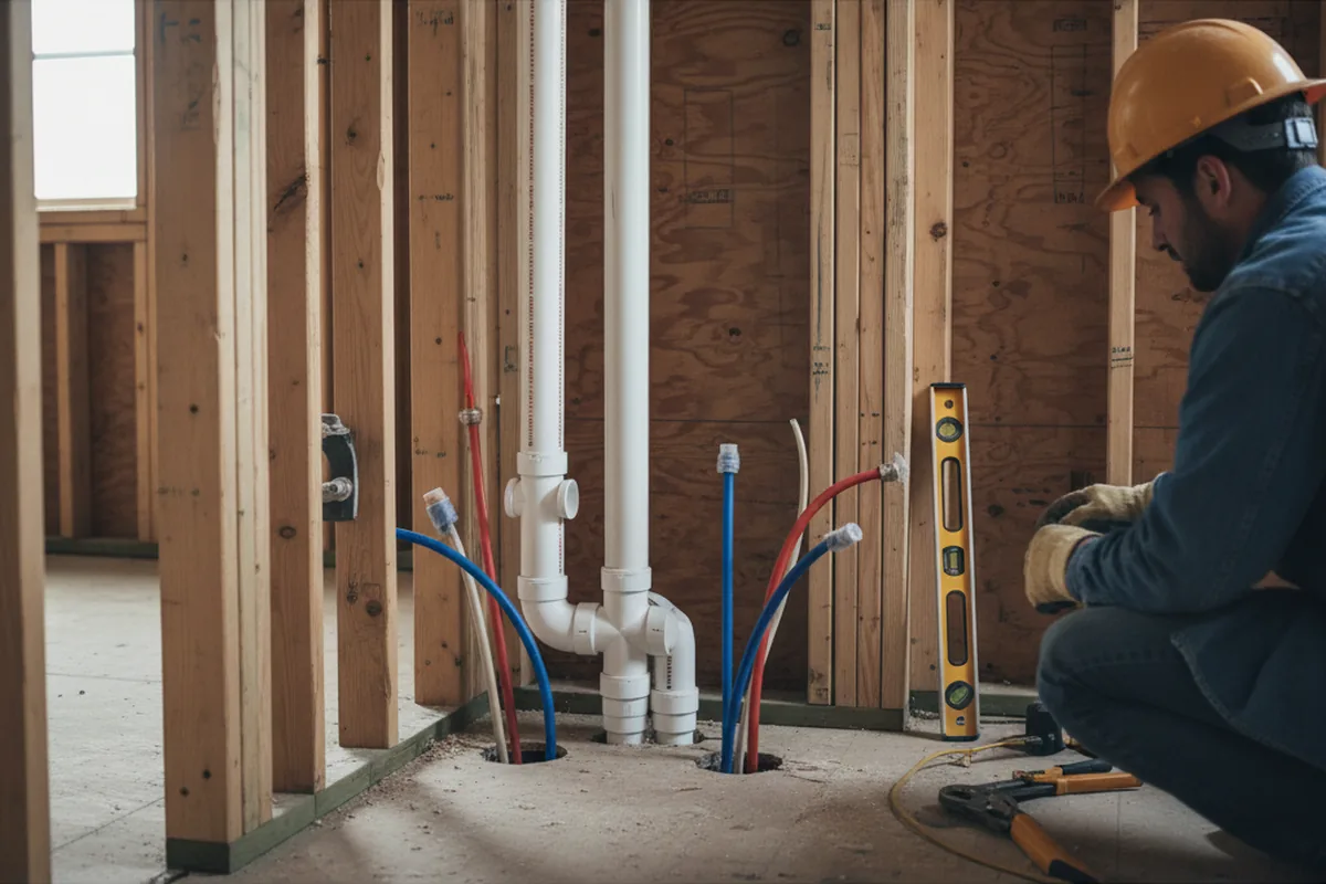 Drain and supply rough-in during Leak Detection in Okeana